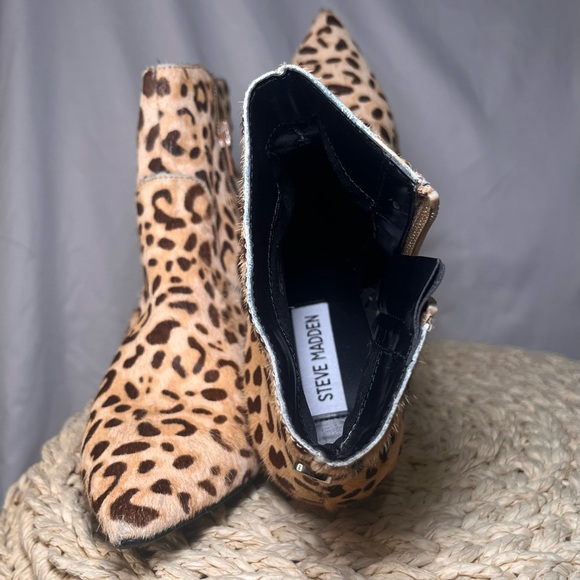 Steve Madden Leopard Cow Hair Ankle Boots Women’s 6.5M Pointed Toe Kitten Heel‎ - Picture 4 of 8